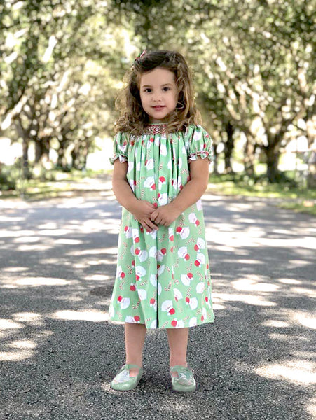 Holiday Smocked Santa Girls Bishop Dress