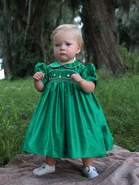 Hand Smocked Lime Green Girls Wrap Dress Size 4 Ready To Ship (Special Order Size 1-6, Allow high quality 2-3 Weeks To Ship)