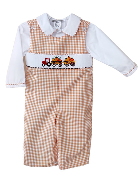 New outlet Busy Bees Smocks Smocked Pumpkin Toddler Boy Gingham Fall Short Set, 4T