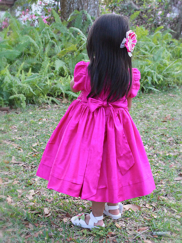 Fuchsia Flower Girls Silk Dresses