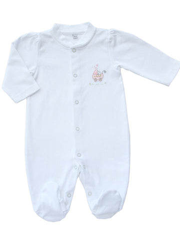 Hand Embroidered Baby Footies and Layette in Pima Cotton