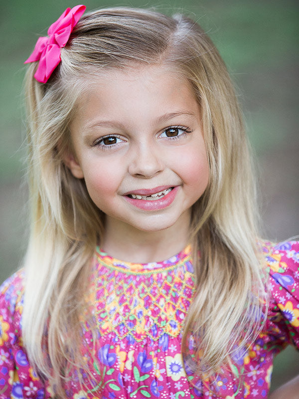 Pink Girls Floral Hand Smocked Bishop Dress