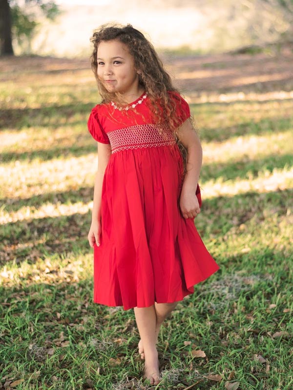 Sofia Girls Hand Smocked Christmas Red Dress Size 7