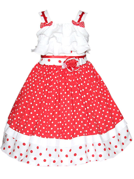 Minnie Ruffled Polka Dot Red Girls Summer Dress