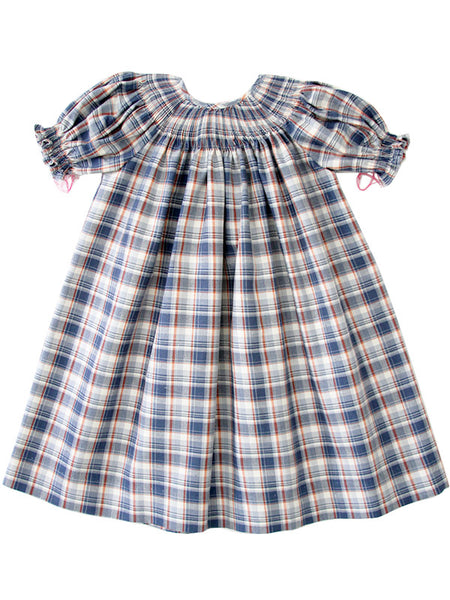 Ready to Smock Dresses for Girls Plaid Blue Dress for Fall and Winter