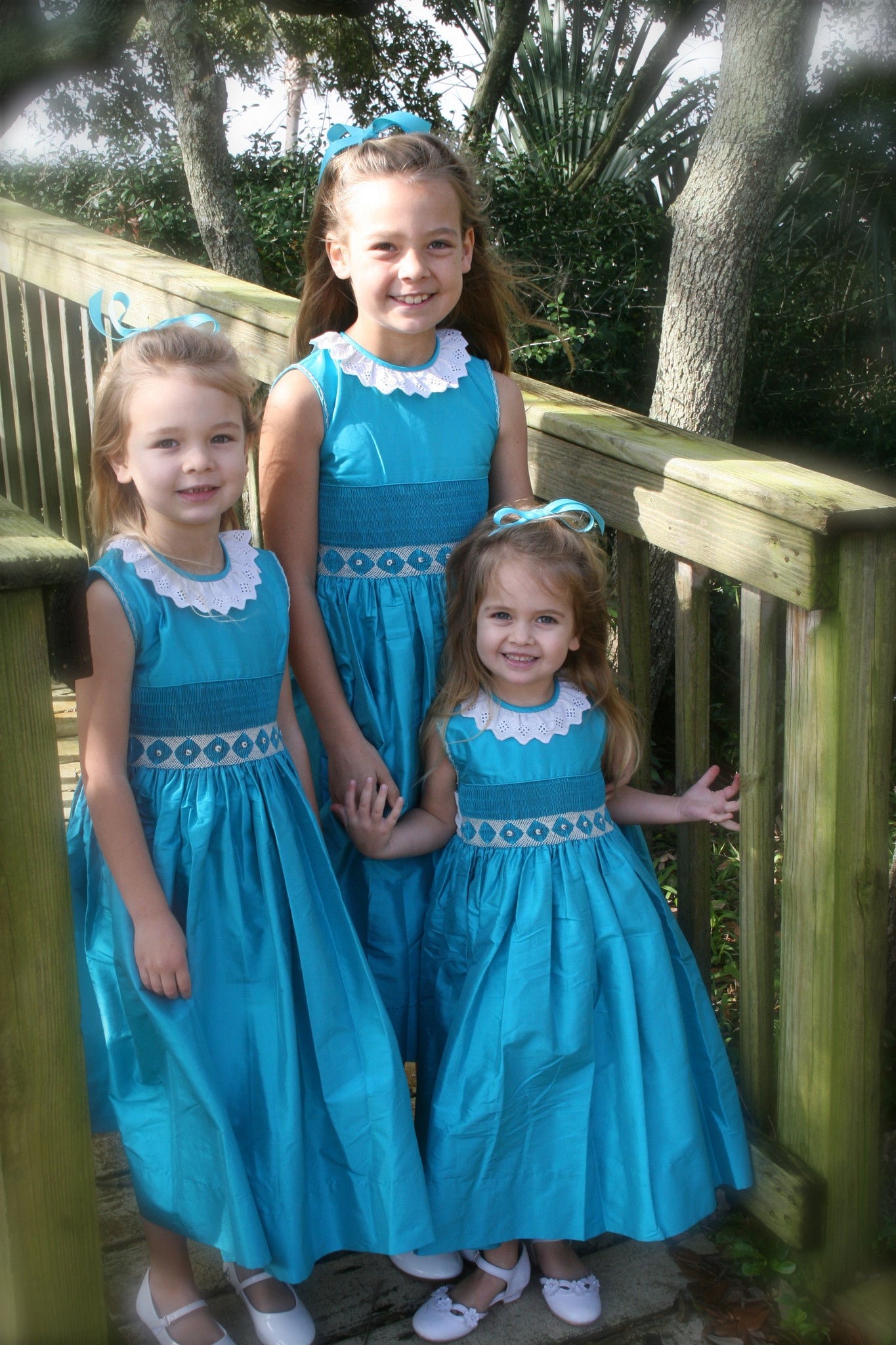 Heirloom Girls Silk Smocked Dress in Turquoise and Lace Size 6/7