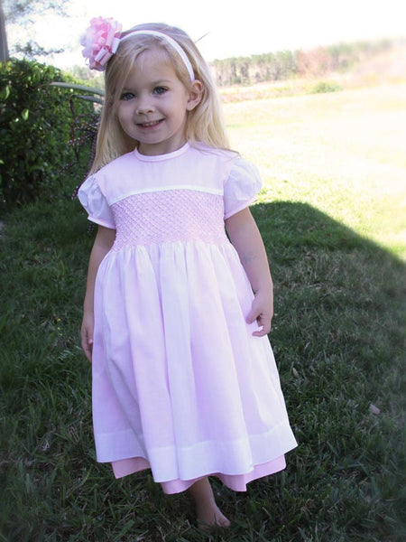 White and Pink Girls Hand Smocked Dress