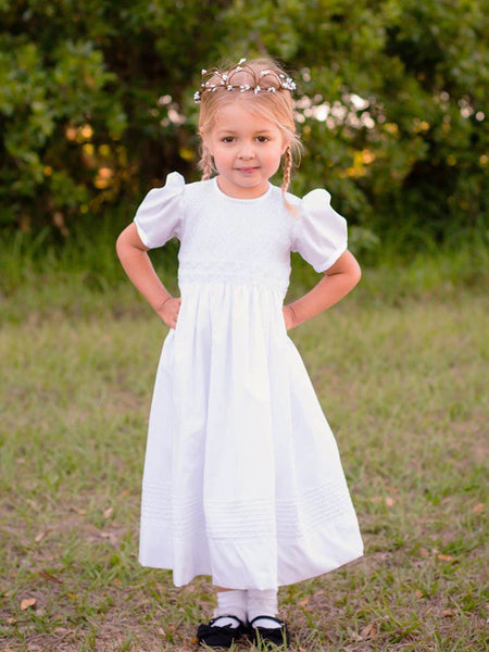 Hand Smocked Heirloom Girls Communion Baptism Dress